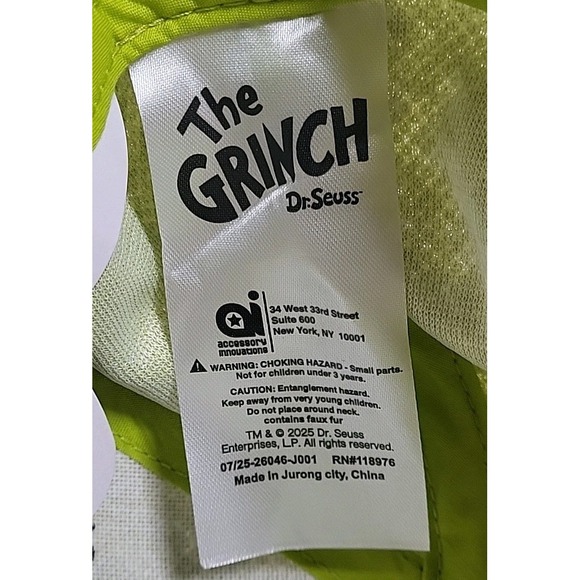 Dr Suess FUZZY The Grinch Hat Adjustable Cap Yellow Green Fuzzy NWT - Picture 5 of 8